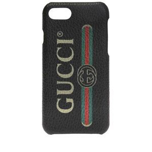 GUCCI iPhone 8 Textured Faux Leather Case in Black with Printed Logo NWT